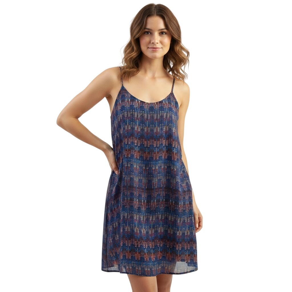 Forever 21 Slip Dress Womens Sheer Chevron Print Spaghetti Strap Navy Red M